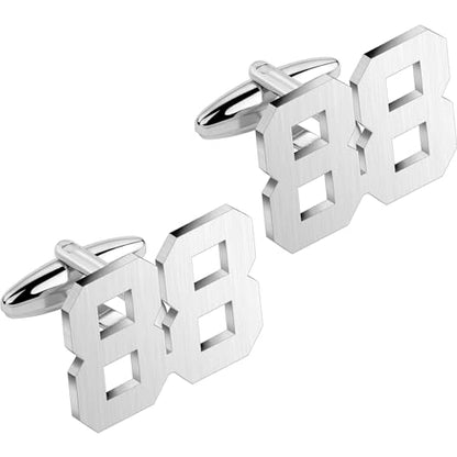 AMITER Mens Cufflinks with Number, Classic Silver Personalized Cuff Links for Men, Sport’s Day Casual or Formal Shirts - style: 88
