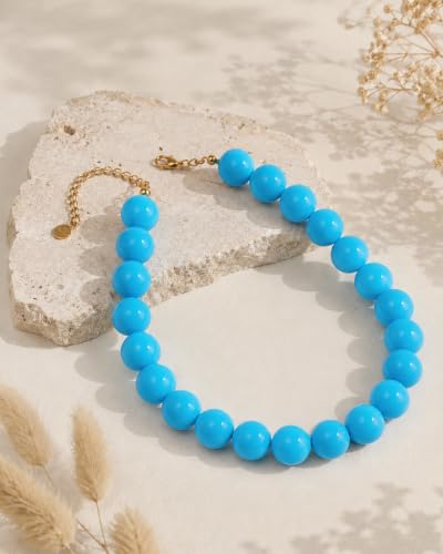Colorful Chunky Beaded Necklaces for Women Trendy Large Bead Statement Necklace Boho Resin Bead Choker Summer Beach Jewelry Gifts Accessories - color: Sky Blue