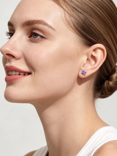 ChicSilver 925 Sterling Silver Earrings Sparkling Heart/Round/Princess Cut Birthstone Earrings for Women Birthday Jewelry with Gift Box - style: A.February(Amethyst)-Princess Cut