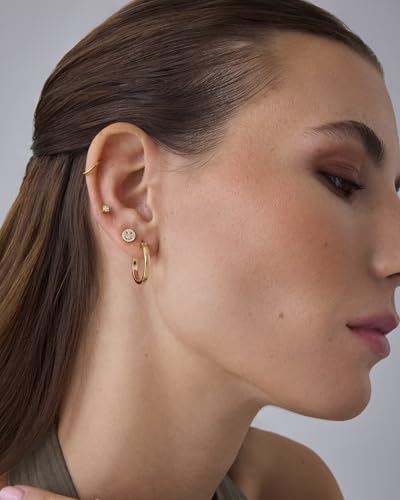 PAVOI Clicker Hoop Earrings for Women & Men, 14K Gold Plated Hinged Huggies | Hypoallergenic Titanium Piercing Earrings, Piercing Jewelry Cartilage Helix Nose Ring Tragus Rook Septum 16-18-20 Gauges - color: Yellow Gold, size: 16 Gauge 8mm