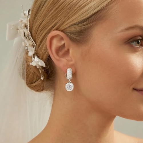 LLWOM Gold Dangle Earrings for Women-Trendy 14K Gold/Silver Plated Cubic Zirconia Huggie Hoop Earrings Teardrop Earrings Lightweight Hypoallergenic Statement Jewelry Gifts for Women - color: CZ-S-Dangle Hoop