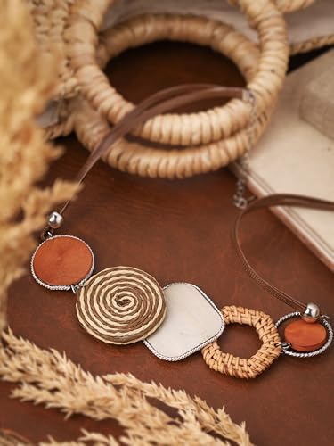 MINACHI Handmade Braided Necklace for Women, Wooden Beads, Rattan Charm, Vintage Style, Gift Jewelry - style: Necklace R21-033