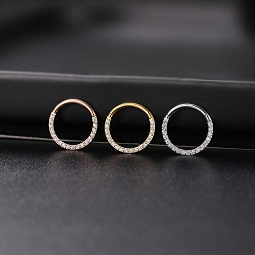 GAGABODY Septum Ring 16 Gauge Earrings Daith Jewelry Surgical Steel Hinged Nose Rings Nose Hoop Cartlidge Earring Hoop Helix Rook Piercing Jewelry - color: Style1:1pc Rose Gold-Clear CZ