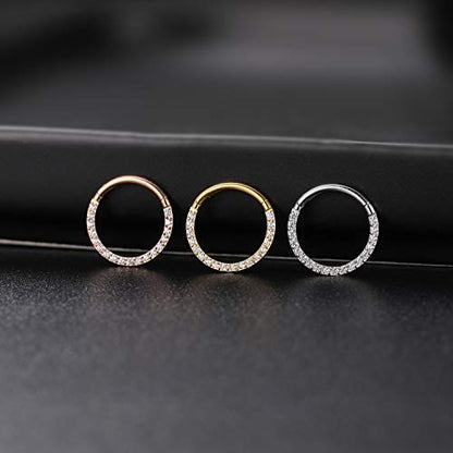 GAGABODY Septum Ring 16 Gauge Earrings Daith Jewelry Surgical Steel Hinged Nose Rings Nose Hoop Cartlidge Earring Hoop Helix Rook Piercing Jewelry - color: Style1:1pc Silver-Clear CZ