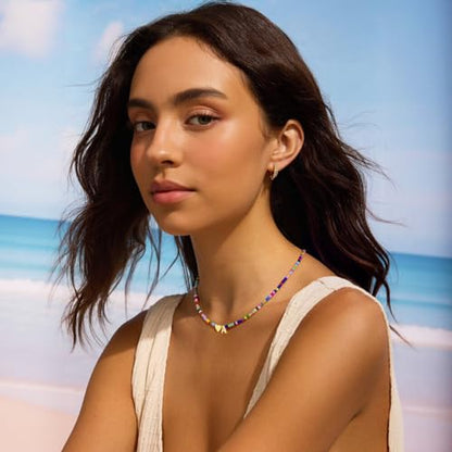 Turandoss Colorful Beaded Initial Necklaces, Birthday Gifts for Teen Girls | 14K Gold Plated, Heart Letter A-Z Pendant, Dainty Summer Jewelry, Personalized Jewelry Gifts - color: H