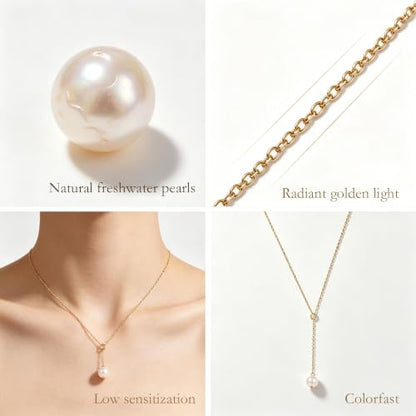 Freshwater Pearl Necklace for Women - 18K Gold Plated Dainty Pearl Pendant Choker, Hypoallergenic Non Tarnish Stainless Steel Chain, Gold Pearl Necklaces Gift for Her - color: Style 3
