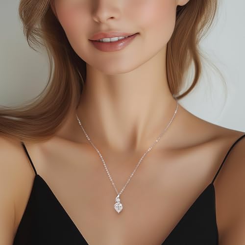 ANDSO Heart Moissanite Necklaces Birthday Jewelry Gifts for Women | S925 Silver /Gold Plating Birthstone Necklace, Ideal Anniversary Christmas Valentine Present for Mom Wife Her Girlfriend - style: Silver-3 Carat