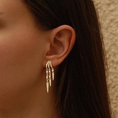 Dangle Earrings for Women,14k Gold Plated Triple Huggie Stud Earrings Cute Statement Chain Earring Dainty Drop Earrings for Women Trendy Gold Plated Jewelry - color: dangle3-Gold