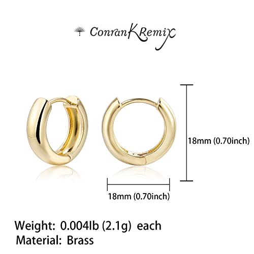 CONRAN KREMIX Small Thick Gold Chunky Hoop Earrings Lightweight Huggie Hoops For Women - color: 18.0 MM - Gold