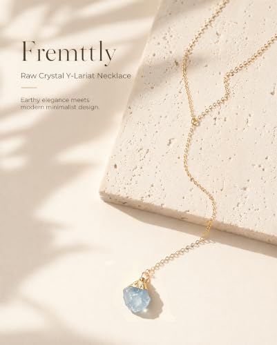 Lariat Necklace for Women Dainty Gold Long Crystal Drop Y-Shaped Necklace | 14k Gold Plated Crystal Drop Necklace Trendy Non Tarnish Simple Gold Jewelry For Wedding, Prom, Daily - color: Aquamarine
