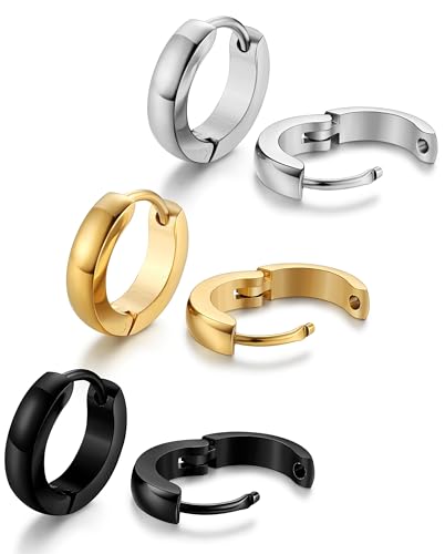 Jstyle 3Pairs Hypoallergenic 316L Stainless Steel Hoop Earrings 12/16/20MM | Silver Gold Black Hoop Earrings Set for Men Women Non Tarnishing Comfort Fit Sleeper Earrings Lightweight Trendy Jewelry Gift - size: 20mm