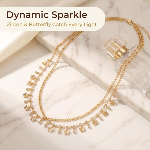 Layered Belly Waist Chain for Women - color: Gold Butterfly CZ Belly Chain