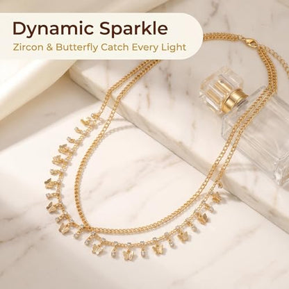 Layered Belly Waist Chain for Women - color: Gold Butterfly CZ Belly Chain