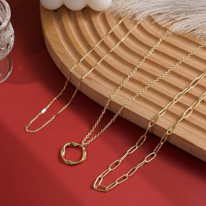 Layered Necklaces for Women | 14K Gold Plated Stackable Choker Necklace Set - Dainty Jewelry Gift - style: 3PCS-Gold twist circle layered necklaces