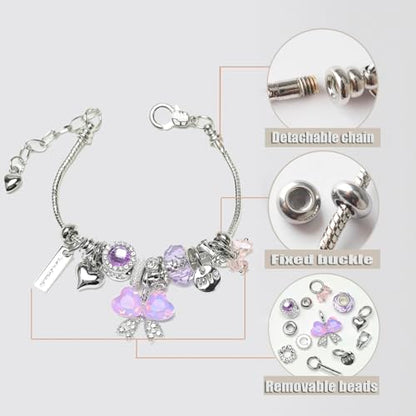 DS Charm Bracelets for Girls Adjustable Silver Stainless Steel Gift Box | Cute Cartoon Charms,Friendship Jewelry,Birthday Gifts,Teen Kid Fit, Tarnish Resistant,Stackable Trendy Daily Wear - style: Silver-butterfly 5