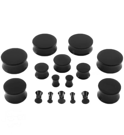 1 PAIR (2pcs) BLACK ACRYLIC PLUGS Double Flare Gauges Solid Saddle Thin Ear Flesh Tunnels 1014 - size: 1-13/16" (46MM)