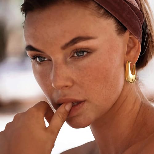 SHERLOVE Chunky Knot Gold Earrings Women Statement Drop Dangle Earrings | 14K Gold Plated Hypoallergenic Lightweight,Trendy Dainty Elegant Cute,Women Gold Jewelry Fashion Accessories Gifts - color: Square Hoop Gold