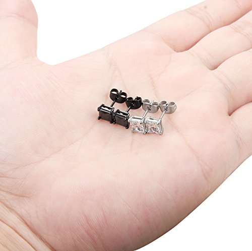 ORAZIO Black Silver Earrings for Men,Stainless Steel Cubic Zirconia Earrings 20G Mens Earrings Hypoallergenic CZ Earrings Studs Trendy Square Earring Studs Set 4-8MM - style: 2 Pairs,Cubic Zirconia Diameter:5mm