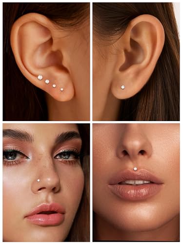 Oveta 16G 18G Flat Back Studs Earrings for Tragus Cartilage Piercing Jewelry, Surgical Steel Nose Rings Hoops 6/8/10mm, Silver/Gold - color: Silver, size: 18g*6/7/8mm bar