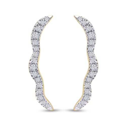 Round Cut White Cubic Zirconia Wave Shaped Ear Climbers Stud Earrings in 14K Gold Plated Sterling Silver With Push Back for her - color: yellow-gold-plated-silver