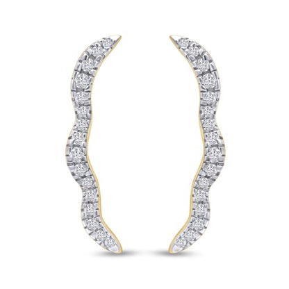 Round Cut White Cubic Zirconia Wave Shaped Ear Climbers Stud Earrings in 14K Gold Plated Sterling Silver With Push Back for her - color: yellow-gold-plated-silver