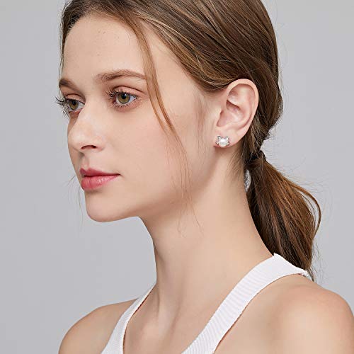 Han han Pearl Stud Earrings for Women 925 Sterling Silver, Pearl Jewelry Gift for Women 8MM-13MM - style: F-Cat Pearl Studs-8mm