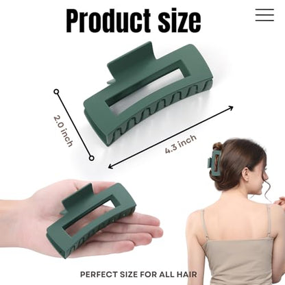 12 Pcs Green Large Square Hair Claw Clips for Women, 4.3-Inch Matte Rectangle Claw, Strong Hold Non-slip Hair Clips for Thick & Thin Hair - color: Green
