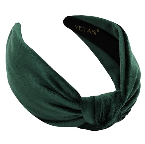Green Headbands for Women Non Slip. Trendy Soft Velvet Headband's Girls Year-round Stylish Hair Accessory, All-Day Wear Adjustable Top Knot Head Band, Hairband Knotted Headband Fashion Designer - color: Green
