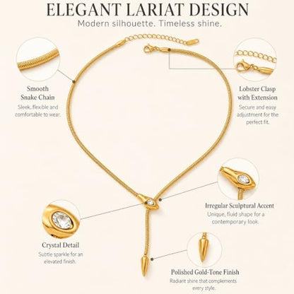 Snake Chain Lariat Necklace for Women Gift Fashion Accessory Y Necklace Slider Bead Drop Pendant Gold Tone or Silver Tone - color: A1：gold