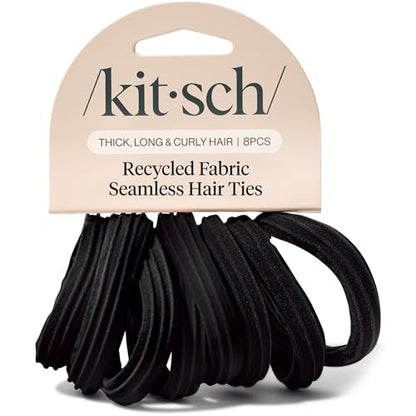 Kitsch Seamless Hair Ties No Damage - Stretchy Hair Bands - Black, 8pcs | Strong All-Day Hold Hair, Rubber Bands For Hair, Ponytail Holders – Hair Accessories for Everyday Use - color: Black (Pack of 8)