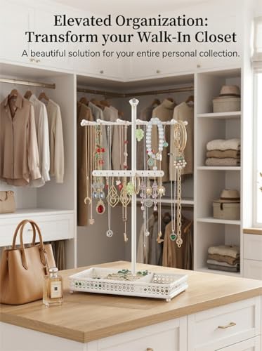 Meangood Jewelry Organizer Stand, 15.6" H Jewelry Tree Display Holder Stand for Bracelets Necklaces Earrings Rings, Gift for Women Girls (White) - color: White
