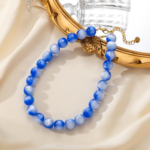 Beaded Necklace for Women Boho Chunky Large Round Beaded Statement Choker Trendy Adjustable Resin Necklaces Summer Beach Jewelry Gifts - color: Royla Blue