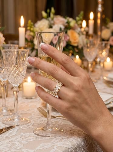 TOPGRILLZ Flower Band Rings for Women - 9 mm Cubic Zirconia Eternity Style Chunky Ring, Marquise and Round Stone, Fashion Jewelry Size 6-10 - color: Gold Tone