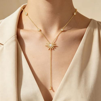 Long necklaces for women, Dainty Statement Pendant, Long Chain Jewelry for Women, Y-Shaped Necklace Simple CZ Necklace Jewelry Gifts - style: SunPendant