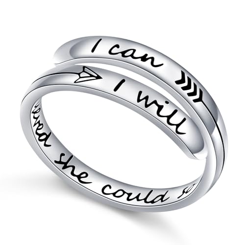 Ladytree Adjustable Inspirational Rings 925 Sterling Silver Stacking Wrap Spiral Twist Statement Band Encouragement Birthday Gift for Women Men - style: She believed she could so she did ，I can I will
