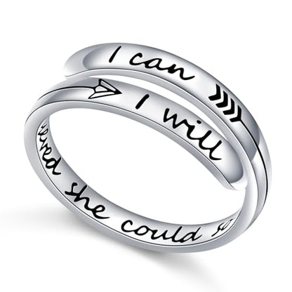 Ladytree Adjustable Inspirational Rings 925 Sterling Silver Stacking Wrap Spiral Twist Statement Band Encouragement Birthday Gift for Women Men - style: She believed she could so she did ，I can I will