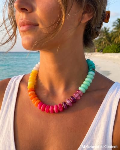 FIRAZIO Colorful Chunky Beaded Necklaces for Women | Trendy Statement Necklace Choker Necklace Boho Summer Beach Vacation Jewelry Gift - color: Colorful Beaded - 2