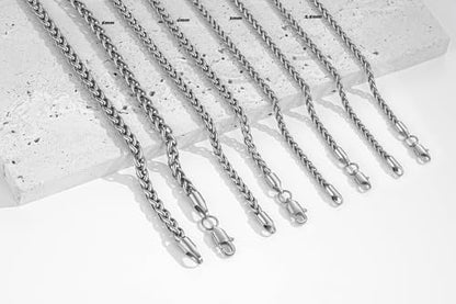 FOSIR Silver Wheat Chain Necklace for Men and Women, Stainless Steel Chains 2.5mm 3mm 4mm 5mm Mens Necklaces - size: 28.0 Inches long, style: 2.5mm wide