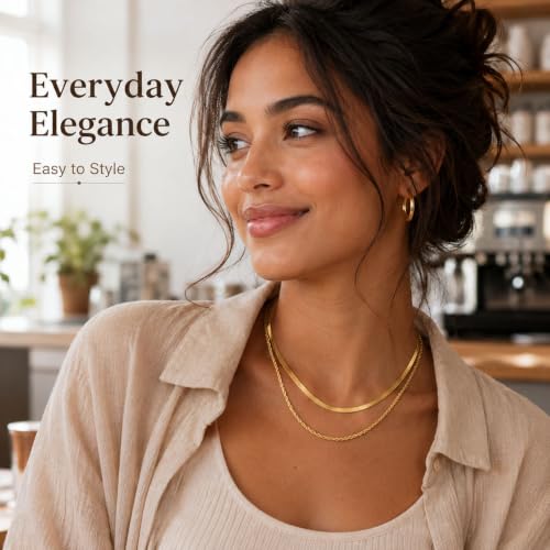 Gold Neklace Stack Dainty Gold Herringbone Necklace for Women Layered Paperclip Chain Necklaces Rhinestone Drop Simple Jewelry Gifts for Women - color: A7:chunky-2pcs