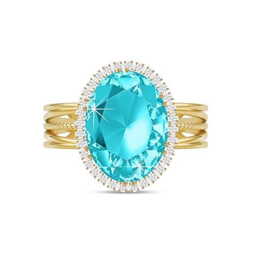 Linawe Costume Jewelry Adjustable Cocktail Ring for Women | Copper, Rhinestone, Cubic Zirconia, Oval, Fake Diamond, Crystal, Stone, Birthstone, Gemstone, Big, Chunky, Statement - color: Yellow Blue