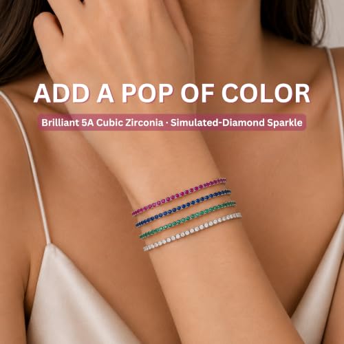 Tennis Bracelets for Women 2mm Dainty 14K Gold Plated CZ | 5A cubic zirconia, 4 prong sparkle, birthstone colors, 6.5-7.5 inches, fold over clasp, tarnish resistant, waterproof - color: Diamond-Like White