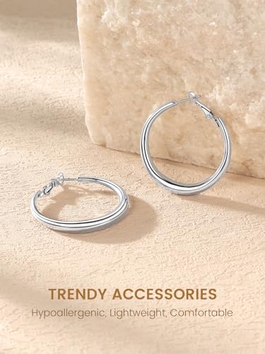 KeyStyle 5mm Thick Hoop Earring，Large Gold Hoop Earrings for Women | Stainless Steel Hoops Earring 14K Gold Plated/Silver/Black Hoop Lightweight Hypoallergenic Hollow Tube Hoop(40/60/80MM) - color: Silver, size: 40mm