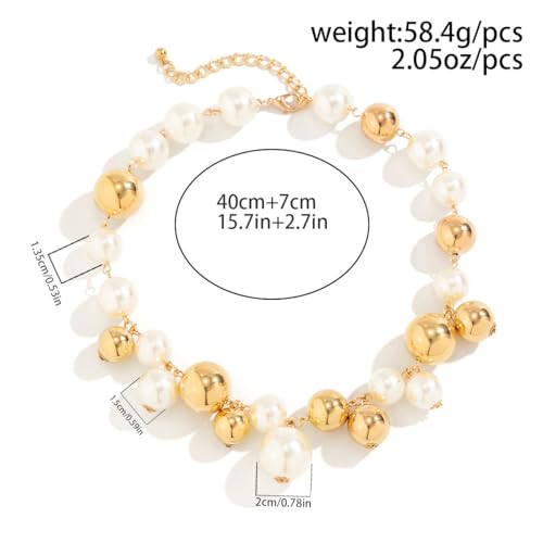 CSIYANJRY99 Chunky Pearl Necklace for Women Big Faux Pearl Beaded Strand Necklace Wedding Prom Jewelry for Women - color: gold