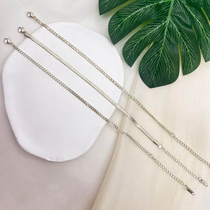 Silver Ankle Bracelets for Women Waterproof Stainless Steel Anklet Adjustable Layered Cuban Silver Anklets Set Summer Beach Foot Jewelry Gift - color: Style A Silver