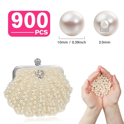 900PCS Pearl Beads for Jewelry Making 10MM Big Jewelry Beads Bulk | Round Faux Pearls Beads with Holes for Bracelet Necklace Earrings Crafting - color: ivory(10mm)