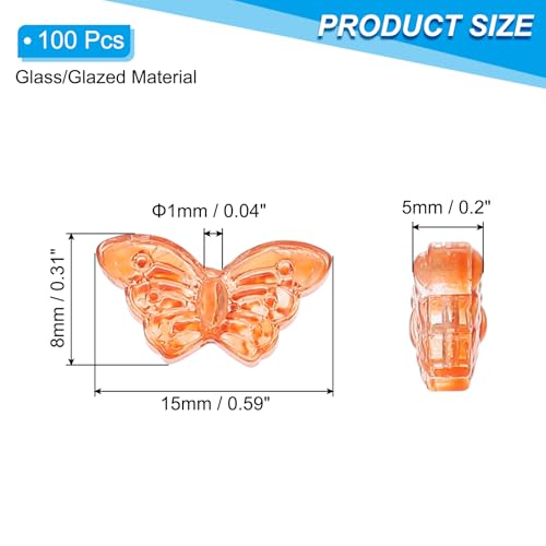 PATIKIL Butterfly Beads, 100Pcs Crystal Butterfly Beads Translucent Czech Glass Beads Spacer Bead for DIY Jewelry Making Bracelets Necklace - color: Orange Red