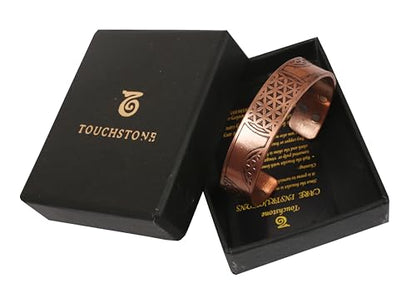 Touchstone magnetic copper bracelets for men women in gift box, engraved | 100% pure solid real adjustable bangle bracelet cuff jewelry; 12X ultra strength with 3500 gauss neodymium magnets; - style: Marvelous Motifs