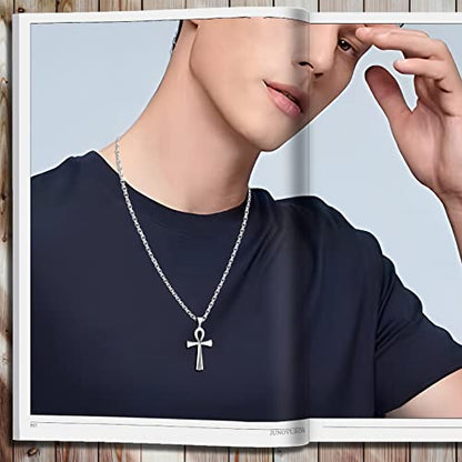 JUNOVUROS 18 to 28 Inches Rolo Chain Ancient Ankh Cross Pendant Necklace for Men Women Boys Girls 316L Stainless Steel with Large And Medium Sizes - color: C-Silver/Size: 1.77 '' * 0.98 ", style: 24 Inches