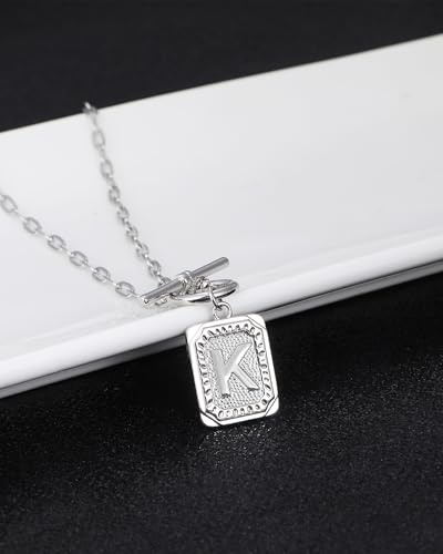 MJartoria Layered Initial Necklaces for Women | 14K Gold Plated Brass, Star Choker, Square Letter Pendant, Paperclip Chain - color: Silver, style: K