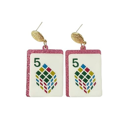 Mahjong Earrings Funny Acrylic Geometric Chinese Mahjong Tile Earrings for Women Mahjong Lovers Jewelry - color: Cube 5